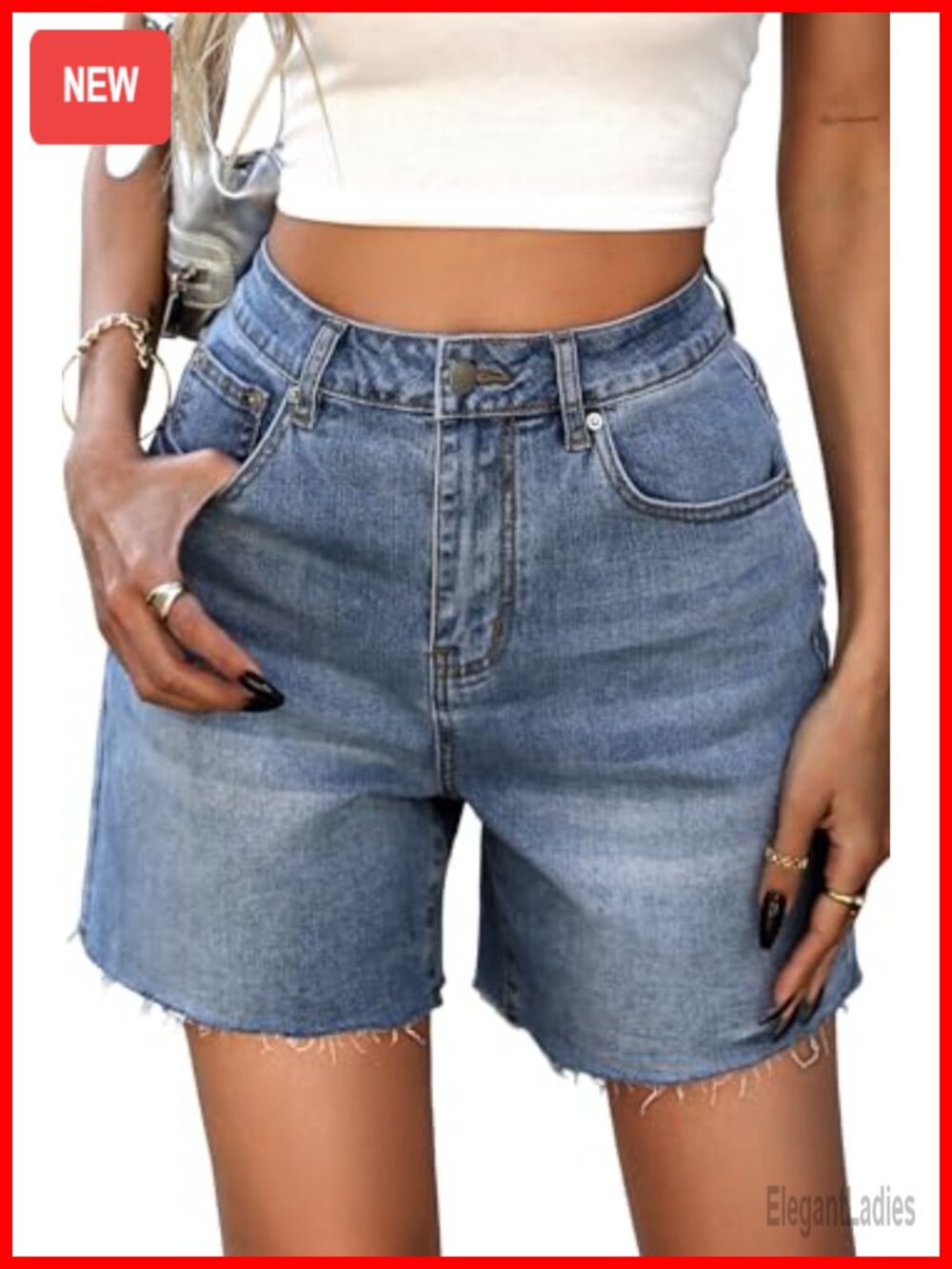 High Rise Raw Hem Mom Jean Shorts 70% Cotton Denim Vintage Straight Leg